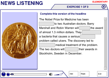 ノーベル賞 英語 英会話の穴埋めリスニング 無料時事英語学習教材